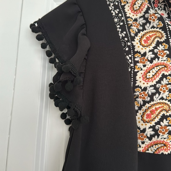 SHEIN Curve Boho Black Dress with Paisley Print and PomPom Sleeves. size 2XL New - Picture 3 of 5